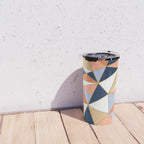 Festive, Geometric Art, Orange, Navy, Blue, Gold, Abstract Art Travel Mug Gallery Image 4