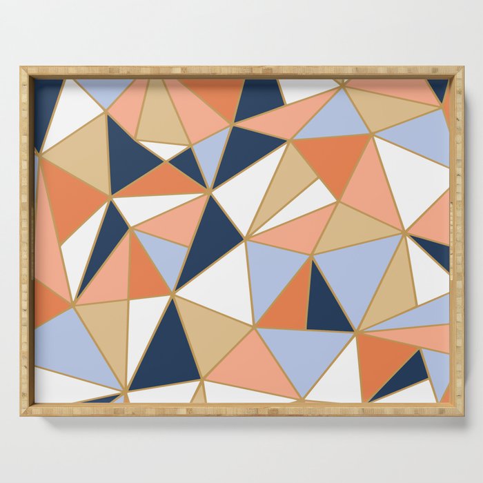 Festive, Geometric Art, Orange, Navy, Blue, Gold, Abstract Art Serving Tray Gallery Image 1