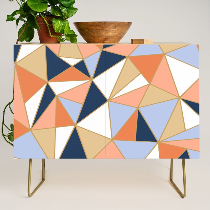 Festive, Geometric Art, Orange, Navy, Blue, Gold, Abstract Art Credenza Gallery Image 1