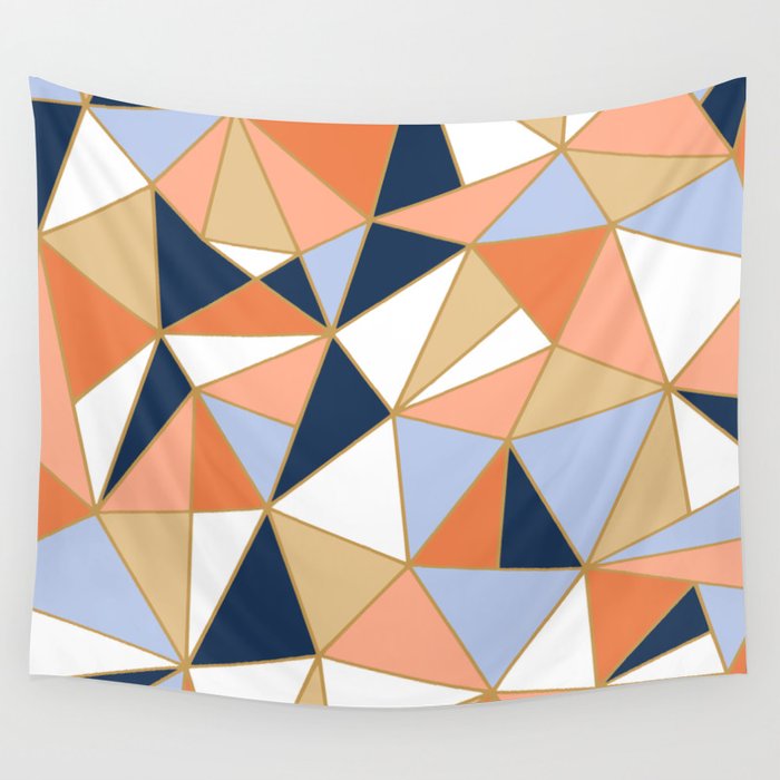 Festive, Geometric Art, Orange, Navy, Blue, Gold, Abstract Art Wall Tapestry Gallery Image 4