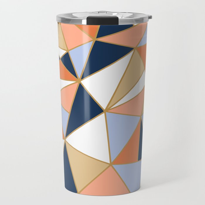Festive, Geometric Art, Orange, Navy, Blue, Gold, Abstract Art Travel Mug Gallery Image 1