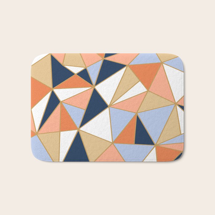 Festive, Geometric Art, Orange, Navy, Blue, Gold, Abstract Art Bath Mat Gallery Image 1