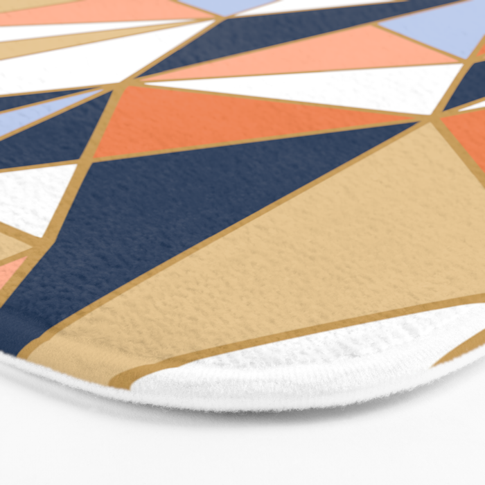 Festive, Geometric Art, Orange, Navy, Blue, Gold, Abstract Art Bath Mat Gallery Image 3