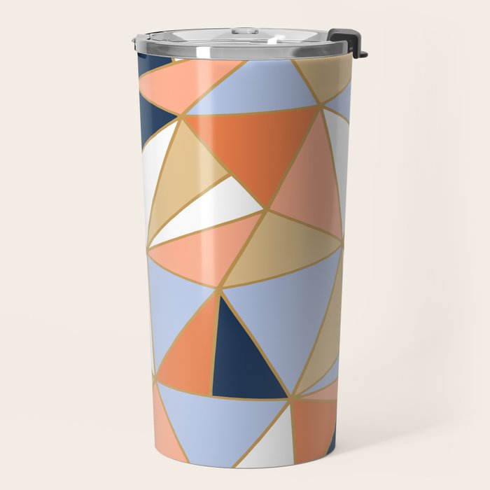 Festive, Geometric Art, Orange, Navy, Blue, Gold, Abstract Art Travel Mug Gallery Image 2