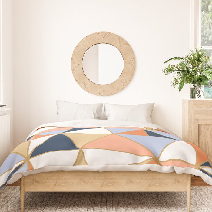 Festive, Geometric Art, Orange, Navy, Blue, Gold, Abstract Art Duvet Cover Gallery Image 3