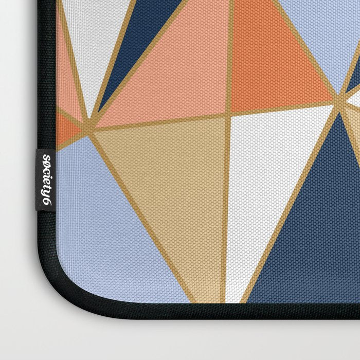 Festive, Geometric Art, Orange, Navy, Blue, Gold, Abstract Art Laptop Sleeve Gallery Image 3