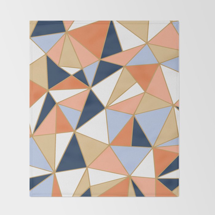 Festive, Geometric Art, Orange, Navy, Blue, Gold, Abstract Art Throw Blanket Gallery Image 2