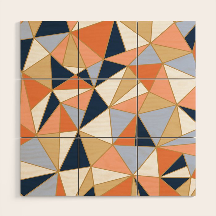 Festive, Geometric Art, Orange, Navy, Blue, Gold, Abstract Art Wood Wall Art Gallery Image 1