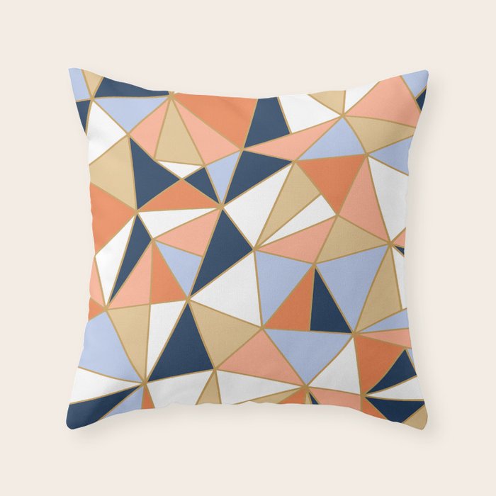Festive, Geometric Art, Orange, Navy, Blue, Gold, Abstract Art Throw Pillow Gallery Image 6