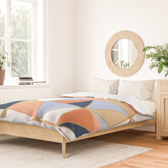 Festive, Geometric Art, Orange, Navy, Blue, Gold, Abstract Art Duvet Cover Gallery Image 2