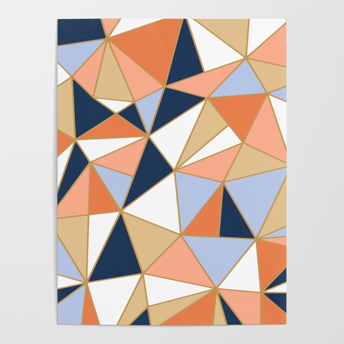 Festive, Geometric Art, Orange, Navy, Blue, Gold, Abstract Art Poster Gallery Image 4