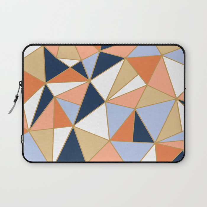 Festive, Geometric Art, Orange, Navy, Blue, Gold, Abstract Art Laptop Sleeve Gallery Image 1