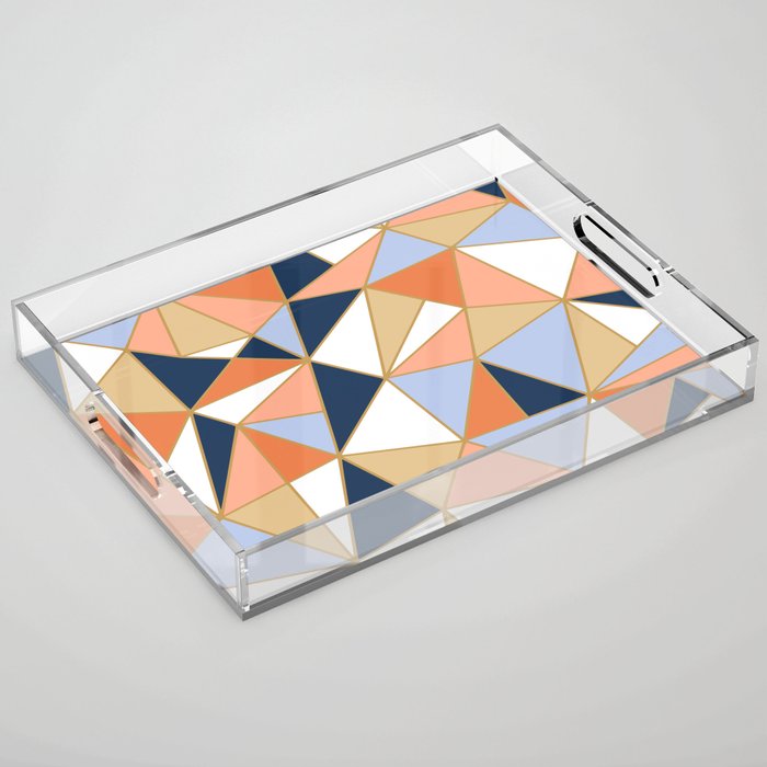 Festive, Geometric Art, Orange, Navy, Blue, Gold, Abstract Art Acrylic Tray Gallery Image 1