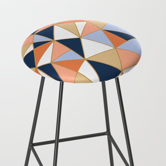 Festive, Geometric Art, Orange, Navy, Blue, Gold, Abstract Art Stool Gallery Image 2