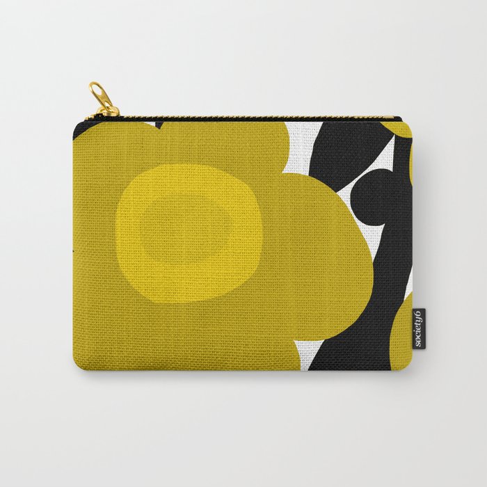 Large Dijon Mustard Yellow Retro Flowers on Dark Branches White Background #decor #society6 #buyart Carry All Pouch Gallery Image 1