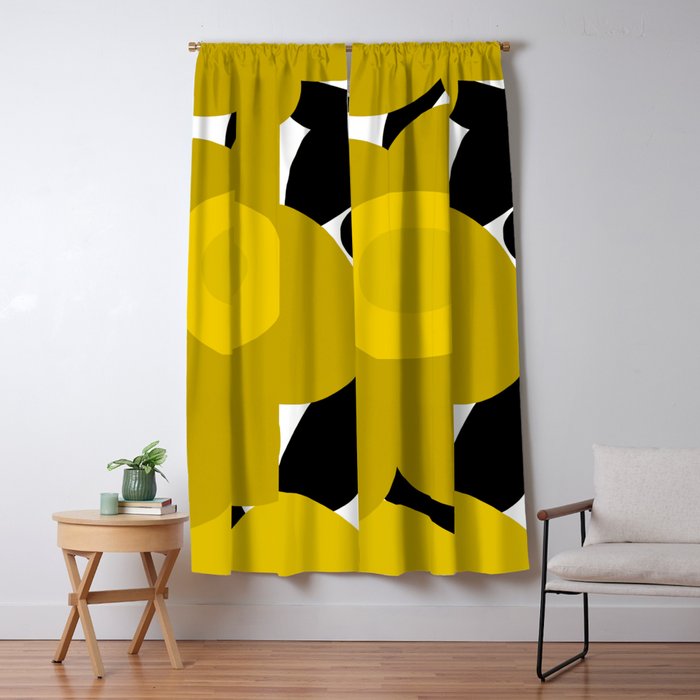 Large Dijon Mustard Yellow Retro Flowers on Dark Branches White Background #decor #society6 #buyart Window Curtain Gallery Image 5