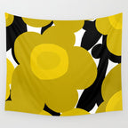 Large Dijon Mustard Yellow Retro Flowers on Dark Branches White Background #decor #society6 #buyart Wall Tapestry Gallery Image 4