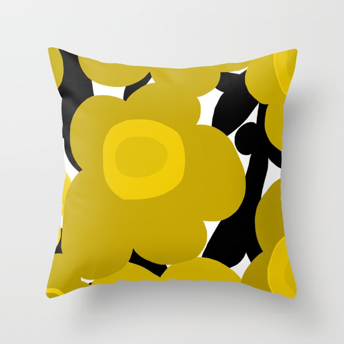 Large Dijon Mustard Yellow Retro Flowers on Dark Branches White Background #decor #society6 #buyart Throw Pillow Gallery Image 6