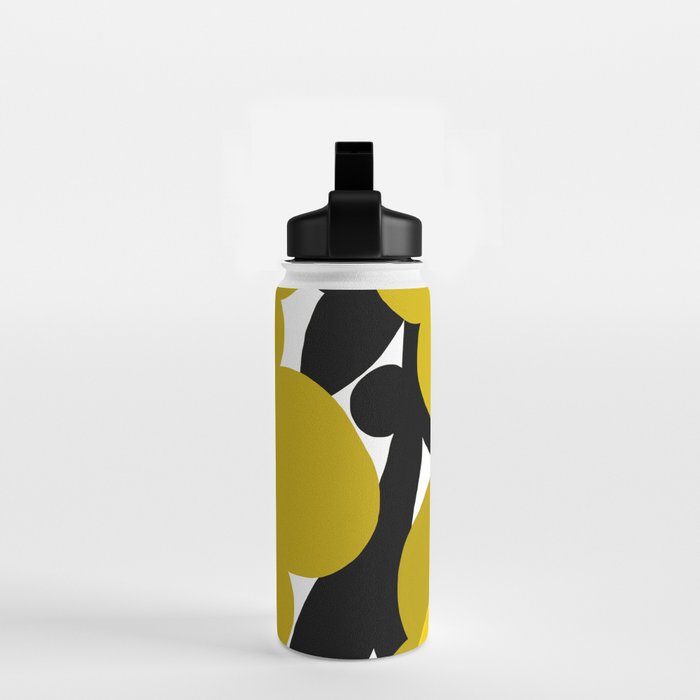Large Dijon Mustard Yellow Retro Flowers on Dark Branches White Background #decor #society6 #buyart Water Bottle Gallery Image 2