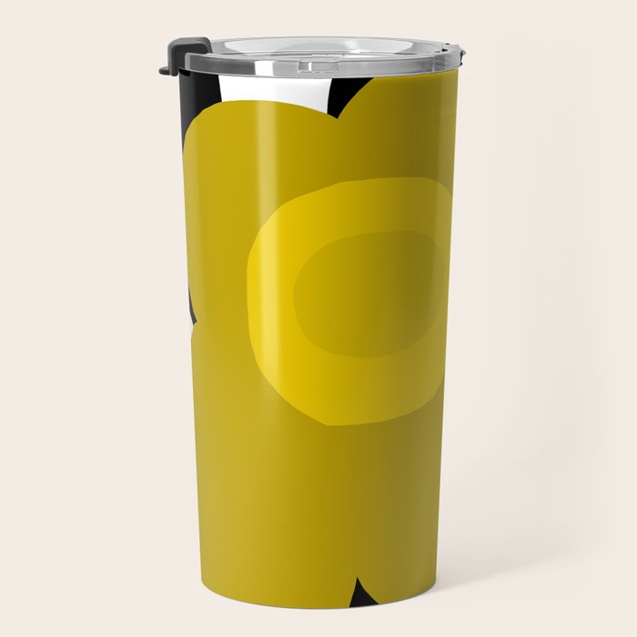 Large Dijon Mustard Yellow Retro Flowers on Dark Branches White Background #decor #society6 #buyart Travel Mug Gallery Image 3
