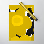 Large Dijon Mustard Yellow Retro Flowers on Dark Branches White Background #decor #society6 #buyart Wrapping Paper Gallery Image 1