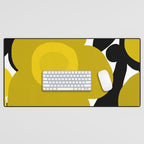 Large Dijon Mustard Yellow Retro Flowers on Dark Branches White Background #decor #society6 #buyart Desk Mat Gallery Image 1
