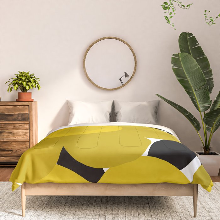 Large Dijon Mustard Yellow Retro Flowers on Dark Branches White Background #decor #society6 #buyart Comforter Gallery Image 3