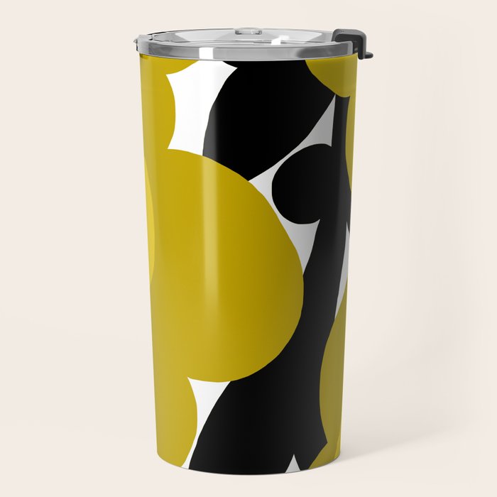 Large Dijon Mustard Yellow Retro Flowers on Dark Branches White Background #decor #society6 #buyart Travel Mug Gallery Image 2