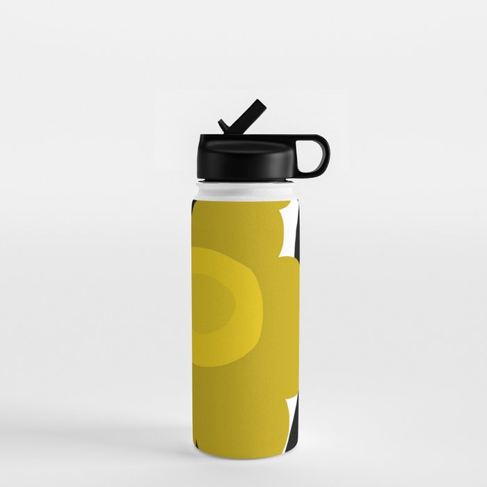 Large Dijon Mustard Yellow Retro Flowers on Dark Branches White Background #decor #society6 #buyart Water Bottle Gallery Image 1