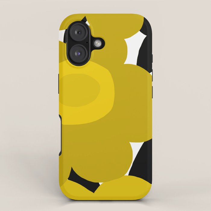 Large Dijon Mustard Yellow Retro Flowers on Dark Branches White Background #decor #society6 #buyart iPhone Case Gallery Image 1