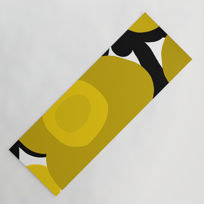 Large Dijon Mustard Yellow Retro Flowers on Dark Branches White Background #decor #society6 #buyart Yoga Mat Gallery Image 1