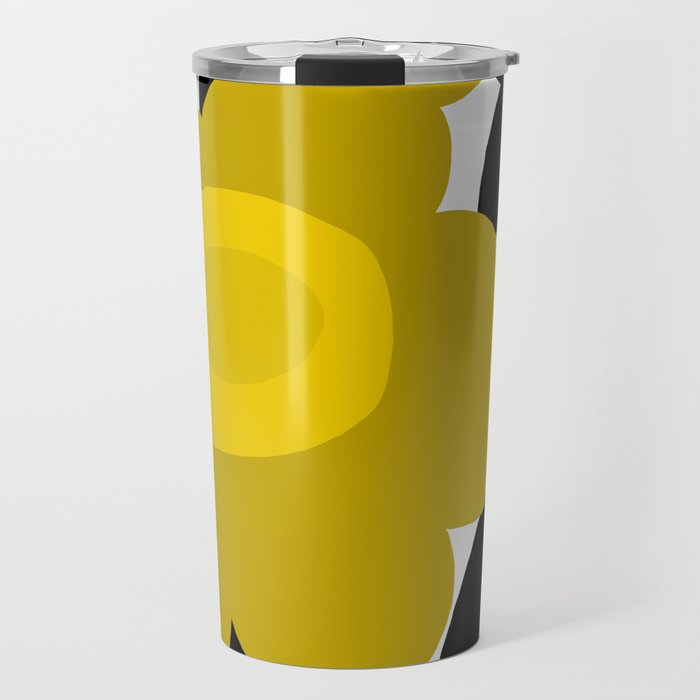 Large Dijon Mustard Yellow Retro Flowers on Dark Branches White Background #decor #society6 #buyart Travel Mug Gallery Image 1