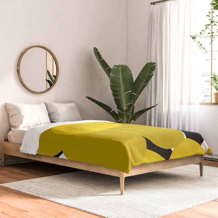 Large Dijon Mustard Yellow Retro Flowers on Dark Branches White Background #decor #society6 #buyart Comforter Gallery Image 2