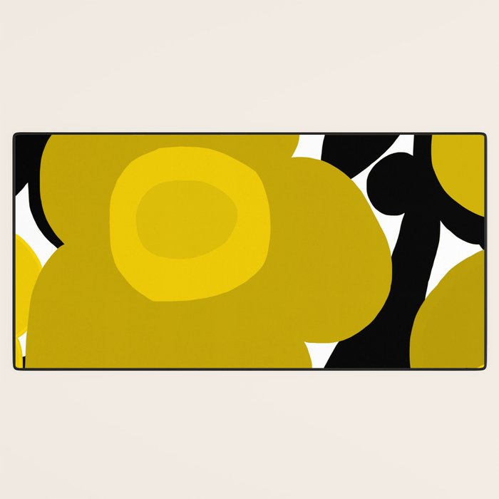 Large Dijon Mustard Yellow Retro Flowers on Dark Branches White Background #decor #society6 #buyart Desk Mat Gallery Image 3