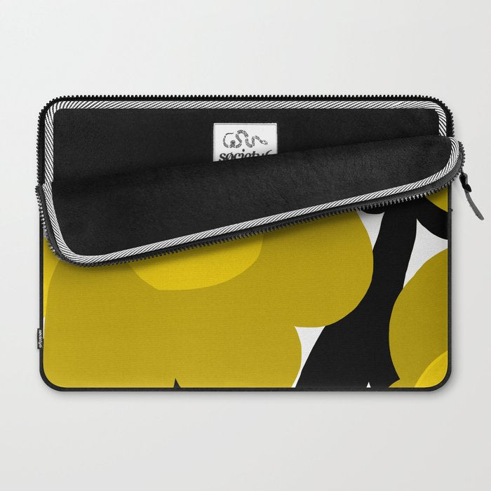 Large Dijon Mustard Yellow Retro Flowers on Dark Branches White Background #decor #society6 #buyart Laptop Sleeve Gallery Image 2