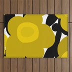 Large Dijon Mustard Yellow Retro Flowers on Dark Branches White Background #decor #society6 #buyart Outdoor Rug Gallery Image 1