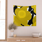 Large Dijon Mustard Yellow Retro Flowers on Dark Branches White Background #decor #society6 #buyart Wall Tapestry Gallery Image 2
