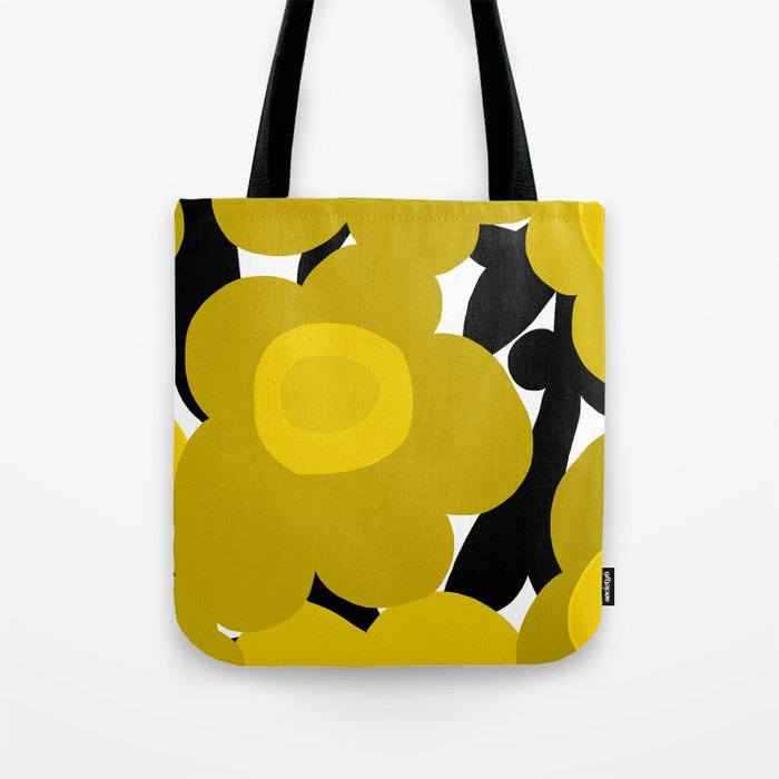 Large Dijon Mustard Yellow Retro Flowers on Dark Branches White Background #decor #society6 #buyart Tote Bag Gallery Image 1