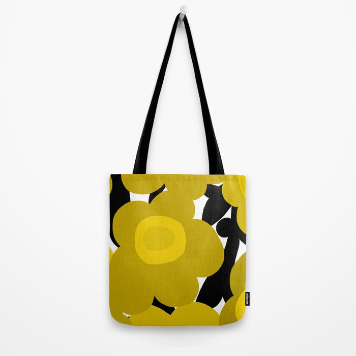 Large Dijon Mustard Yellow Retro Flowers on Dark Branches White Background #decor #society6 #buyart Tote Bag Gallery Image 2