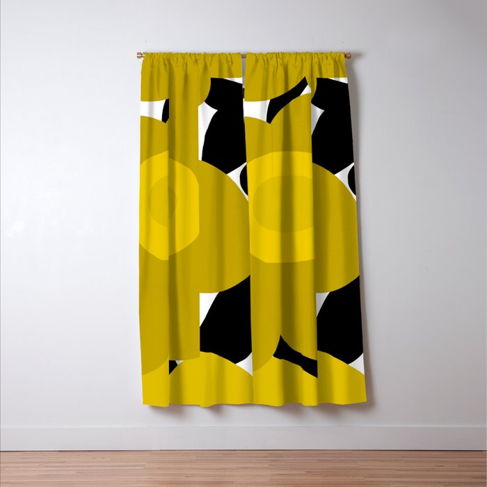 Large Dijon Mustard Yellow Retro Flowers on Dark Branches White Background #decor #society6 #buyart Window Curtain Gallery Image 3