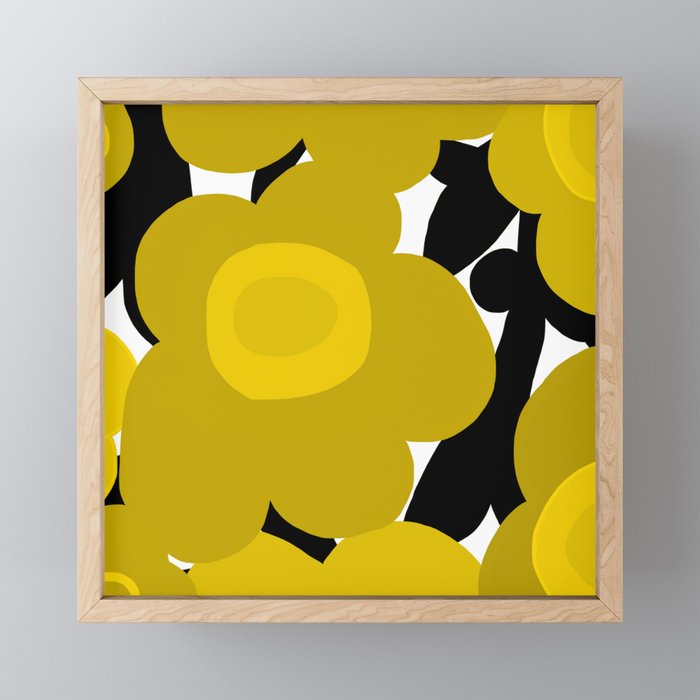 Large Dijon Mustard Yellow Retro Flowers on Dark Branches White Background #decor #society6 #buyart Mini Art Print Gallery Image 1