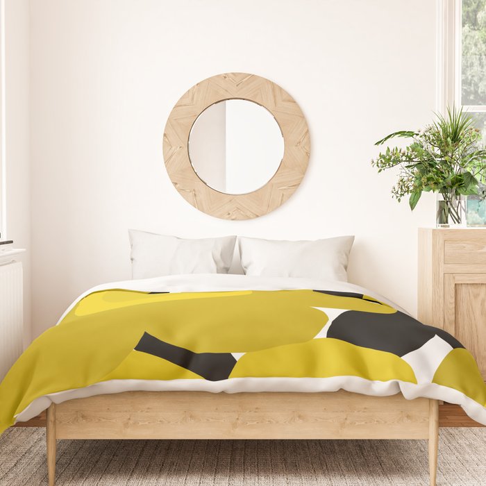 Large Dijon Mustard Yellow Retro Flowers on Dark Branches White Background #decor #society6 #buyart Duvet Cover Gallery Image 3
