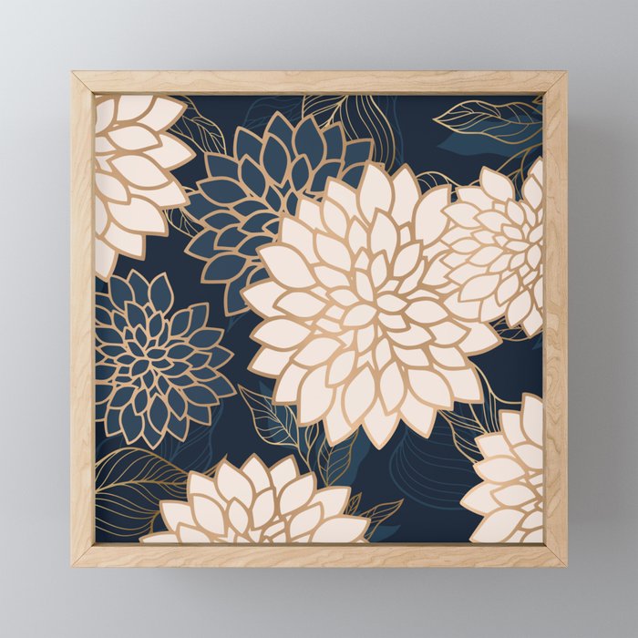 Floral Aesthetic in Navy, Blue, Ivory and Gold Mini Art Print Gallery Image 1
