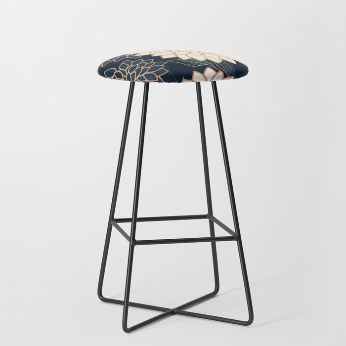 Floral Aesthetic in Navy, Blue, Ivory and Gold Stool Gallery Image 1