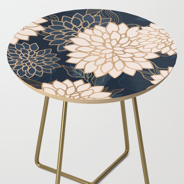 Floral Aesthetic in Navy, Blue, Ivory and Gold Side Table Gallery Image 2