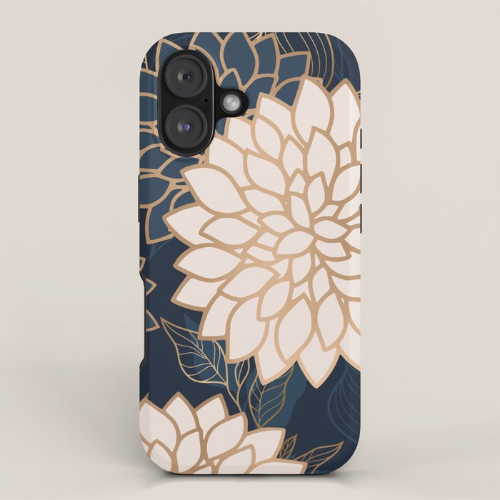 Floral Aesthetic in Navy, Blue, Ivory and Gold iPhone Case Gallery Image 1