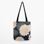 Floral Aesthetic in Navy, Blue, Ivory and Gold Tote Bag Gallery Image 2