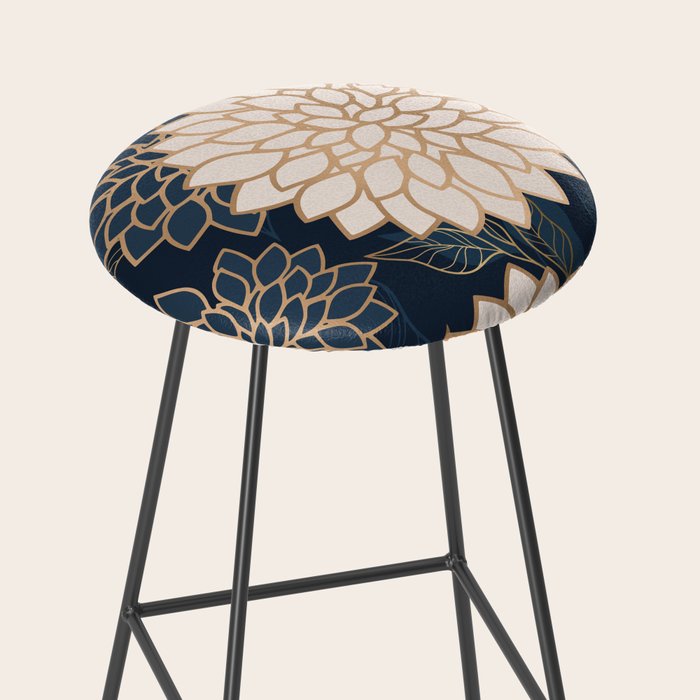 Floral Aesthetic in Navy, Blue, Ivory and Gold Stool Gallery Image 2