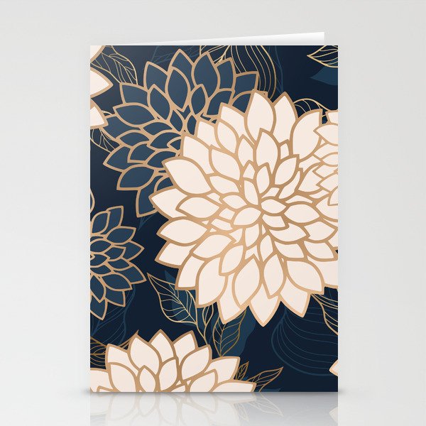 Floral Aesthetic in Navy, Blue, Ivory and Gold Stationery Card Gallery Image 1