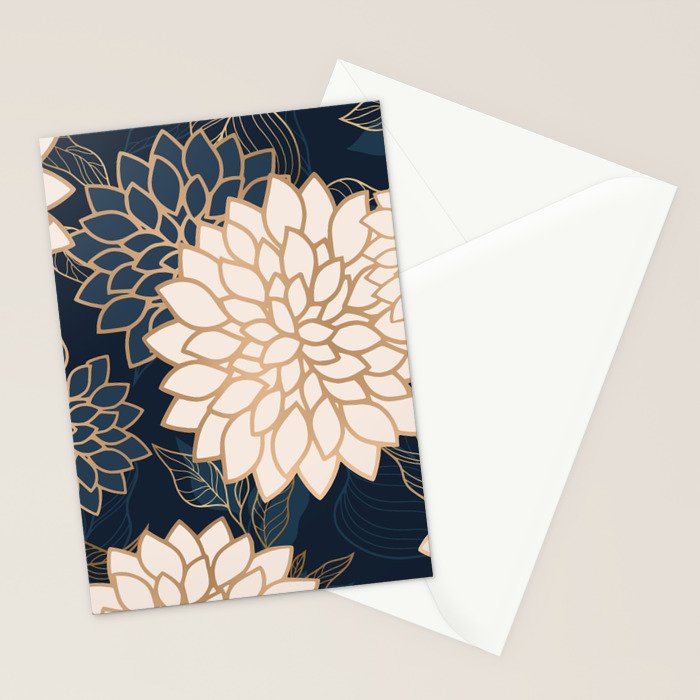 Floral Aesthetic in Navy, Blue, Ivory and Gold Stationery Card Gallery Image 2